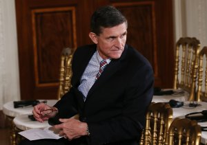 National Security Adviser Michael Flynn sits before U.S. President Donald Trump and Japanese Prime Minister Shinzo Abe hold a joint press conference at the White House on Feb. 10, 2017, in Washington, DC. (Credit: Mario Tama/Getty Images)