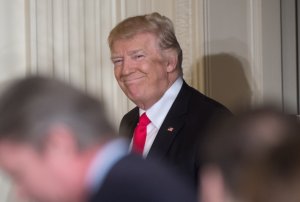 Donald Trump arrives to speak at a press conference on Feb. 16, 2017, at the White House. (Credit: NICHOLAS KAMM/AFP/Getty Images)