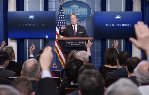 White House Press Secretary Sean Spicer speaks during the daily briefing in the Brady Briefing Room of the White House on February 23, 2017 in the Washington, DC. (Credit: MANDEL NGAN/AFP/Getty Images)