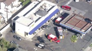 Four people were injured after a crash in Highland Park on Feb. 1, 2017. (Credit: KTLA)