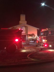 Firefighters are shown in a Facebook photo outside of the Islamic Center of Fort Pierce in Florida on Sept. 11, 2016. 