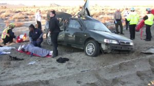 Authorities respond to the scene of a crash in Palmdale on Feb. 4, 2017. (Credit: Ed Frommer)