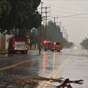 Clybourn Avenue in Burbank was temporarily closed on Friday after the storm downed power lines on the street. (Credit: Burbank Police Department)