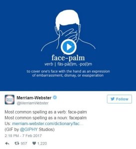 Ghost," "side-eye" and "facepalm" are now included in the official Merriam-Webster's dictionary. (Credit: @MerriamWebster/Twitter)