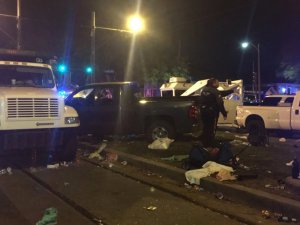 Several people were hurt after a pickup truck plowed into a New Orleans Mardi Gras parade crowd on Feb. 25, 2017. (Credit: WGNO via CNN)