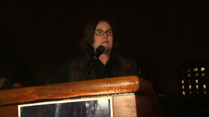 Rosie O'Donnell's protested outside the White House on Feb. 28, 2017 ahead of President Donald Trump's Joint Address to Congress. (Credit: CNN)
