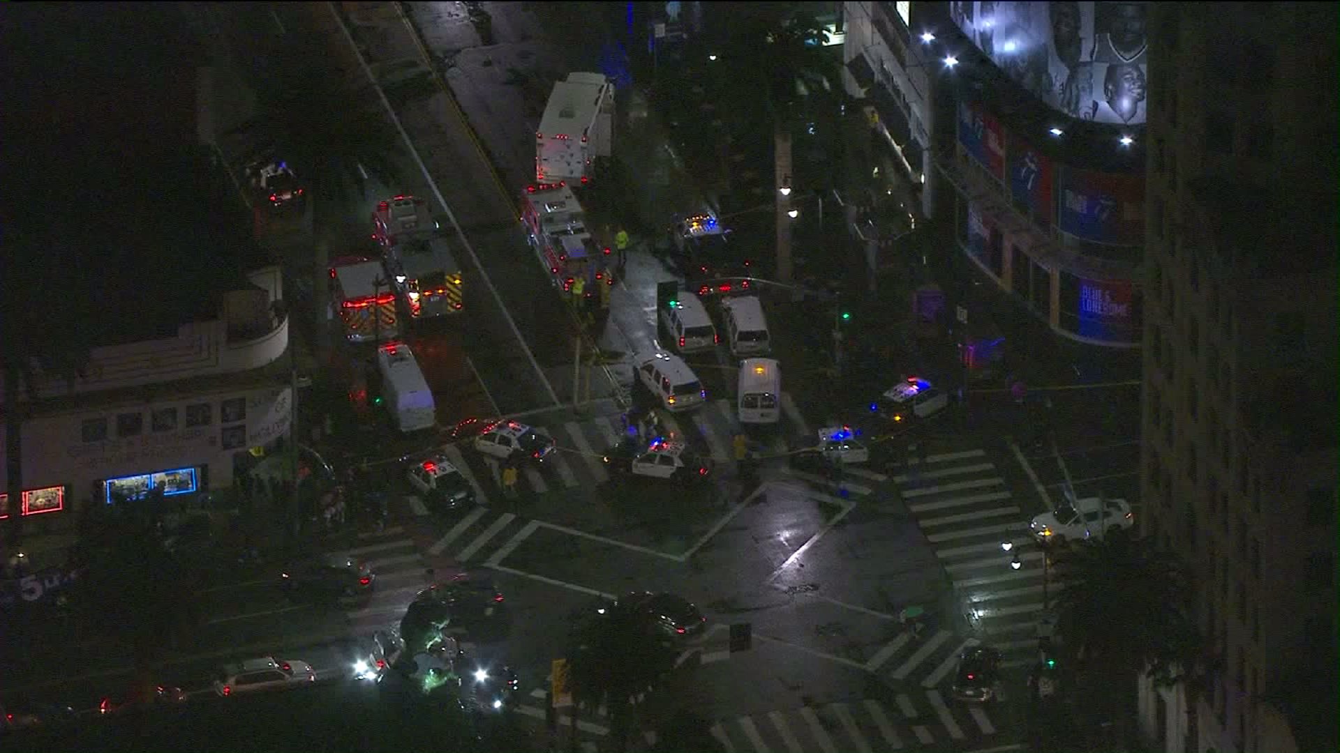 Authorities respond to the Hollywood and Highland station to investigate a suspicious package found on the train tracks on Feb. 10, 2017. (Credit: KTLA)