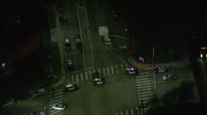 A female pedestrian was fatally struck by a car in Sylmar on Tuesday, Feb. 21, 2017. (Credit: KTLA)