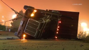 A big rig overturned in San Pedro on Feb. 8, 2017. (Credit: Loudlabs)