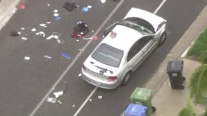 An investigation was underway after three people, including two officers, were shot in Whittier on Feb. 20, 2017. (Credit: KTLA)