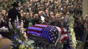 Officer Keith Boyer's casket is shown at his funeral March 3, 2017. (Credit: pool)