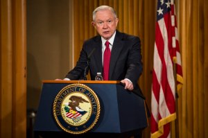 U.S. Attorney General Jeff Sessions delivers remarks at the Justice Department's 2017 African American History Month Observation at the Department of Justice on Feb. 28, 2017, in Washington, D.C. (Credit: Zach Gibson/Getty Images)