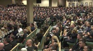 Officers gather for Keith Boyer's funeral on March 3, 2017. (Credit: pool)