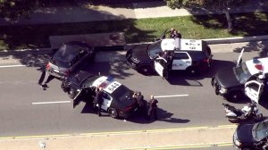 Police were involved in a standoff following a pursuit in the South Bay on March 1, 2017. (Credit: KTLA)