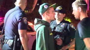 Justin Bieber remained at the scene after a man was injured when he was struck by the singer's truck in Beverly Hills on July 26, 2017. (Credit: RMG News)