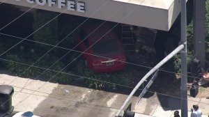 A vehicle crashed into a Starbucks in Valley Glen on July 20, 2017. (Credit: KTLA)
