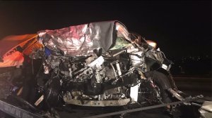 A gray Nissan Versa is seen following a deadly crash in Ventura on July 27, 2017. (Credit: KTLA)