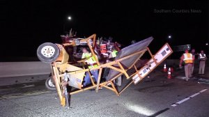 Crews respond to a fatal crash on the 91 Freeway in Anaheim on Aug. 29, 2017. (Credit: Southern Counties News)