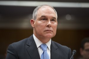 EPA Administrator Scott Pruitt testifies about the fiscal year 2018 budget during a Senate Appropriations Subcommittee on Interior, Environment, and Related Agencies hearing on Capitol Hill on June 27, 2017. (Credit: SAUL LOEB/AFP/Getty Images)