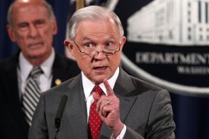 Attorney General Jeff Sessions speaks about leaks of classified information at the White House on Aug. 4, 2017. (Credit: Alex Wong/Getty Images)
