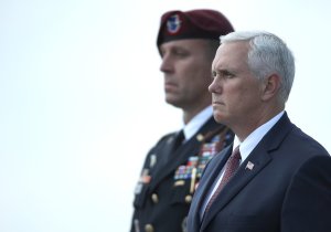 Vice President Mike Pence is seen at Dover Air Force Base on August 4, 2017, in Dover, Delaware. (Credit: Win McNamee/Getty Images)