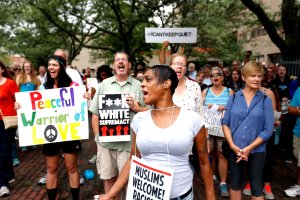 Counterprotesters gather in Roxbury before marching to a planned "free speech" rally on Boston Common on Aug. 19, 2017, in Boston, Massachusetts. (Credit: Scott Eisen / Getty Images)