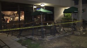 The Starbucks at Coldwater Canyon and Victory Boulevard was damaged in a crash for the second time in weeks on Aug. 6, 2017. (Credit: KTLA)