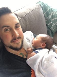 Trystan Reese poses with his newborn son for a photo that was posted to Facebook and distributed by the CNN Wire.