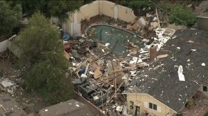 The scene of an explosion in West Hills is seen on Sept. 20, 2017. (Credit: KTLA)