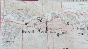 A map shows the Canyon Fire's borders on the morning of Sept. 26, 2017, as displayed at the command post. (Credit: KTLA)