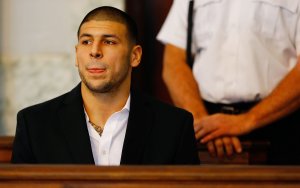 Aaron Hernandez sits in the courtroom of the Attleboro District Court during his hearing on Aug. 22, 2013, in North Attleboro, Massachusetts. (Credit: Jared Wickerham/Getty Images)