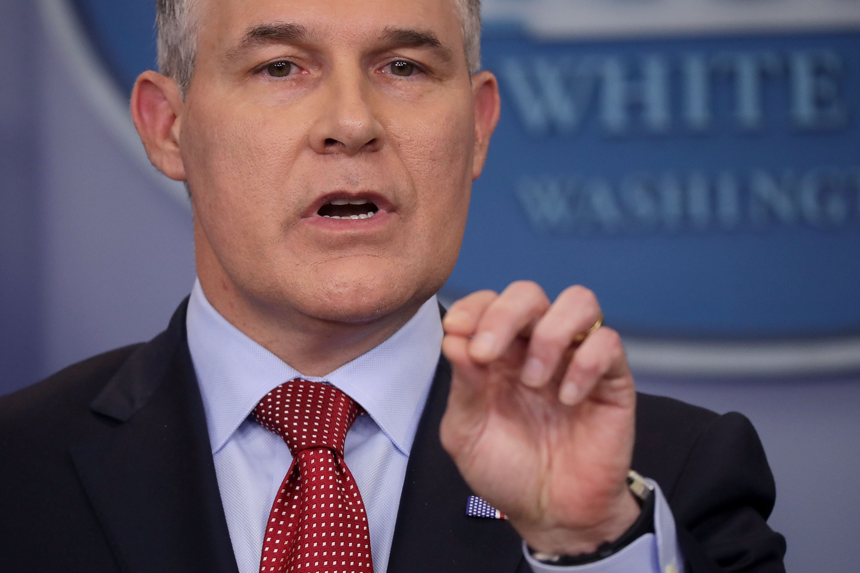 Environmental Protection Agency Administrator Scott Pruitt answers reporters' questions during a briefing at the White House June 2, 2017. (Credit: Chip Somodevilla/Getty Images)