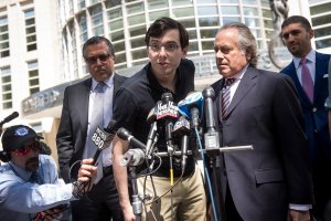 Former pharmaceutical executive Martin Shkreli speaks to the press after the jury issued a verdict in his case at the U.S. District Court for the Eastern District of New York, Aug. 4, 2017. (Credit: Drew Angerer/Getty Images)