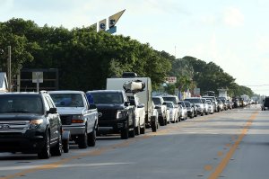 Cars sit in traffic in Islamorada, Florida as people evacuate north ahead of Hurricane Irma, on Sept. 5, 2017. (Credit: Marc Serota/Getty Images)