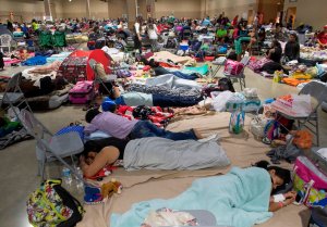 Hundreds gather in an emergency shelter at the Miami-Dade County Fair Expo Center in Miami, Florida on Sept. 8, 2017, ahead of Hurricane Irma. (Credit: Saul Loeb/AFP/Getty Images)