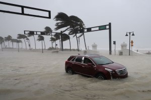 A car sits abandoned during Hurricane Irma in Fort Lauderdale on Sept. 10, 2017. (Credit: Chip Somodevilla/Getty Images)