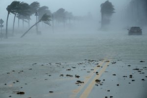 A car sits abandoned in Fort Lauderdale on Sept. 10, 2017, as Hurricane Irma batters the area. (Credit: Chip Somodevilla/Getty Images)