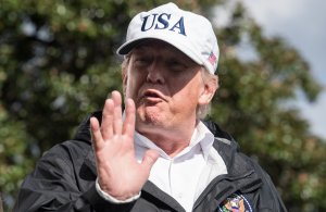 US President Donald Trump speaks to the press at the White House in Washington, DC, on September 14, 2017, upon return from Florida following Hurricane Irma. (Credit NICHOLAS KAMM/AFP/Getty Images)