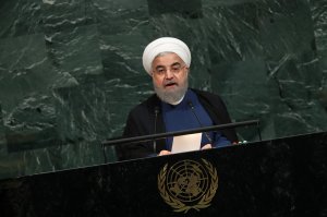 Hassan Rouhani, President of the Islamic Republic of Iran, addresses the United Nations General Assembly at UN headquarters, on September 20, 2017 (Credit: Drew Angerer/Getty Images)