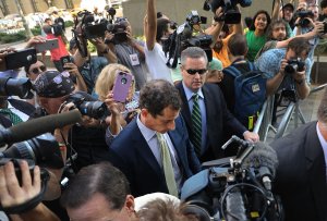 Former congressman Anthony Weiner arrives at a New York courthouse for his sentencing in a sexting case on September 25, 2017 in New York City. (Credit: Spencer Platt/Getty Images)