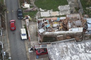 A damaged home is seen as people deal with the aftermath of Hurricane Maria on September 25, 2017 in Toa Baja, Puerto Rico. (Credit: Joe Raedle/Getty Images)