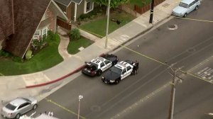 Two officers were injured responding to a man with a knife call in Huntington Beach on Sept. 7, 2017. (Credit: KTLA)