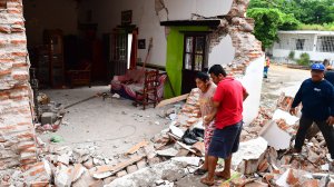 A house is severely damaged by Thursday night's 8.2-magnitude earthquake, in Juchitan, Oaxaca, Mexico, on Sept. 10, 2017. (Credit: Ronaldo Schemidt/AFP/Getty Images)