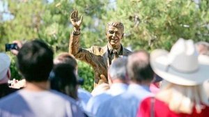 The Ronald Reagan statue at Bonita Canyon Sports Park in Newport Beach is pictured at its dedication in 2011. It will get a new home this year among the sculptures at Civic Center Park in Newport Beach. (Credit: Los Angeles Times)