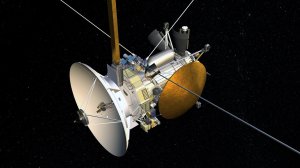 Launched in 1997 with the European Space Agency's (ESA) Huygens probe, Cassini is the first spacecraft to orbit Saturn. Among Cassini's objectives is the study of Saturn's rings, Titan's atmosphere, and the behavior of Saturn's magnetosphere. (Credit: NASA)