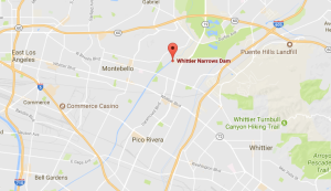 The location of the Whittier Narrows Dam is shown in a Google Map.