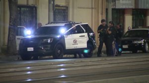 Police respond to a stabbing reported in downtown Los Angeles on Sept. 13, 2017. (Credit: KTLA)