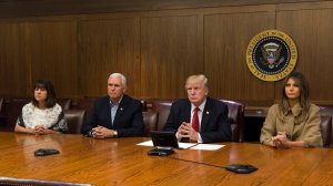 The Trumps and the Pences take part in a video teleconference with FEMA to discuss Hurricane Irma. (Credit: CNN)