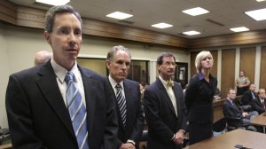 Warren Jeffs and his council reacts to the the guilty verdicts rendered at his rape trial Sept. 25, 2007 in St. George, Utah. (Credit: Douglas C. Pizac-Pool/Getty Images)