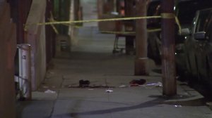 The scene where two men were attacked along Burlington Avenue in Westlake is seen the following morning, on Sept. 25, 2017. (Credit: KTLA)